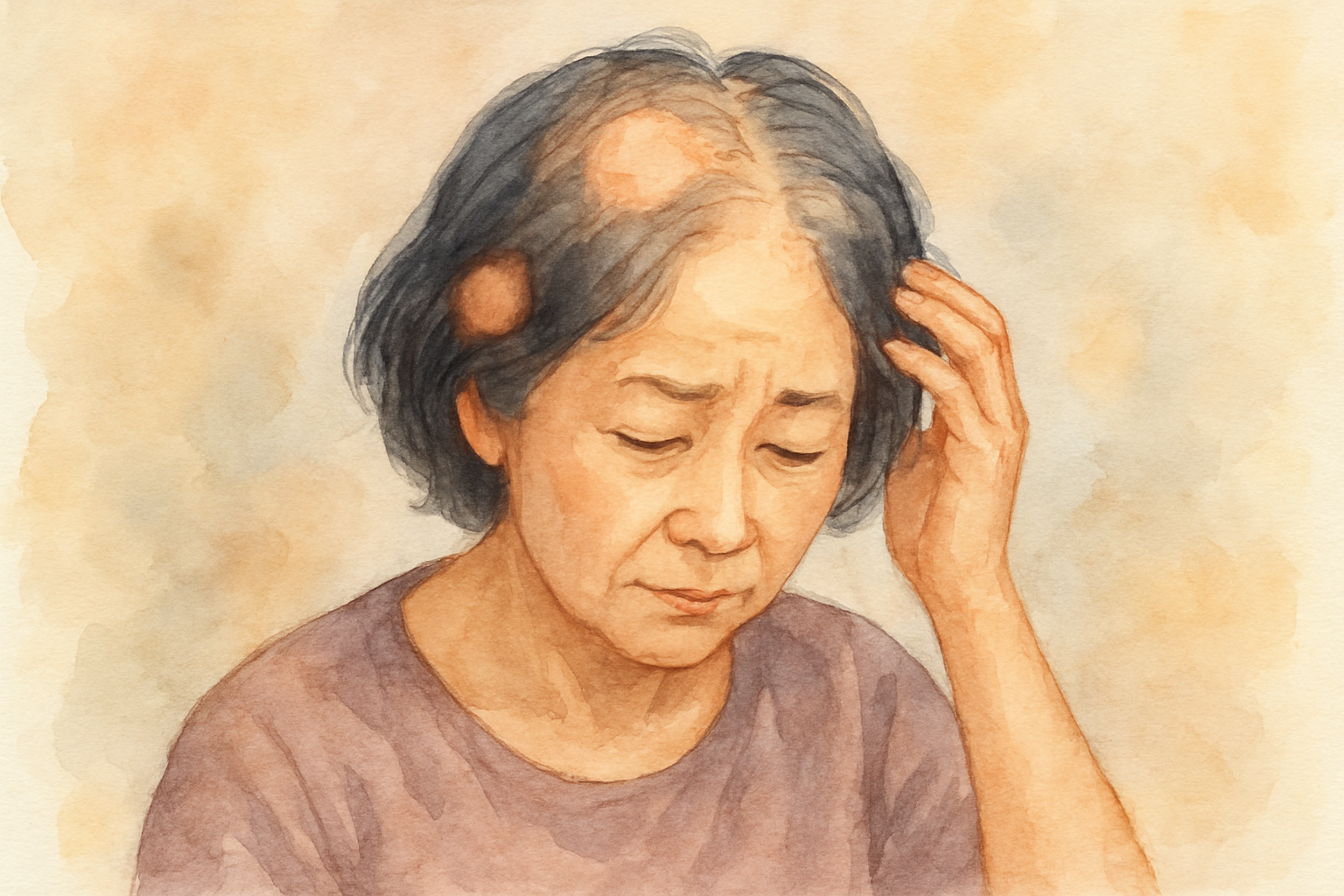 60代女性の円形脱毛症、その原因は複数の要因が重なって起こるんです