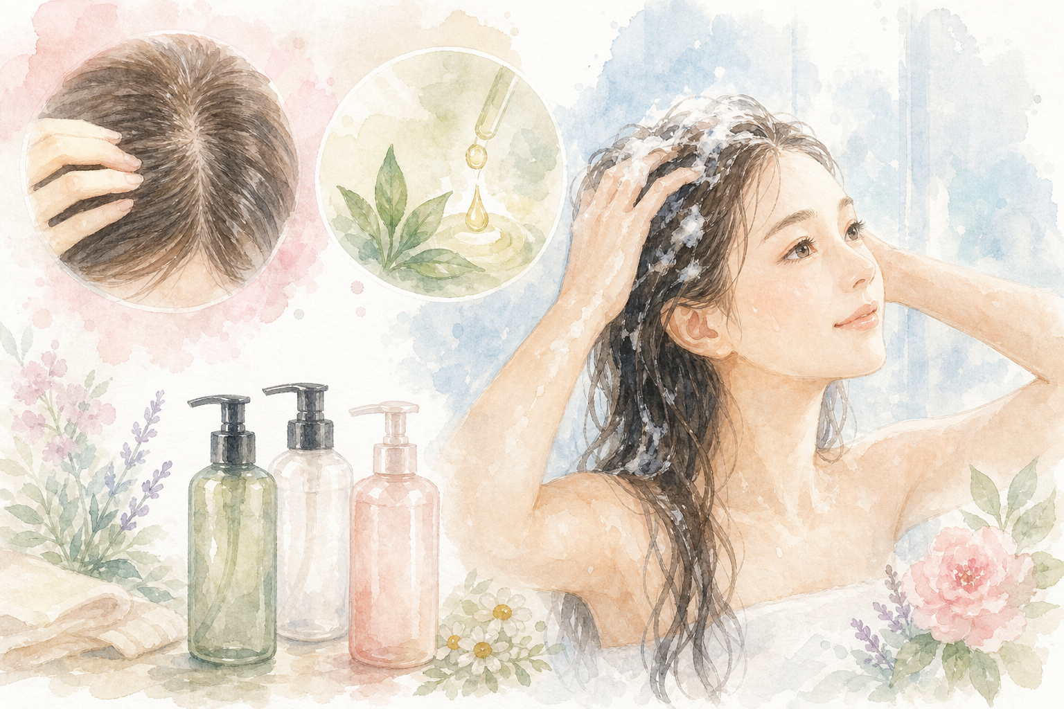 薄毛が気になる女性には「頭皮ケアに優しいシャンプー」選びが大切です