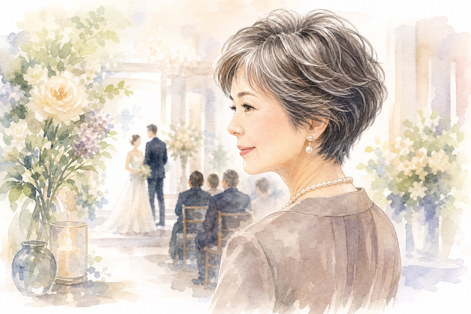 60代ショートヘアでも結婚式は大丈夫。上品なスタイリングで自信を持って出席できます