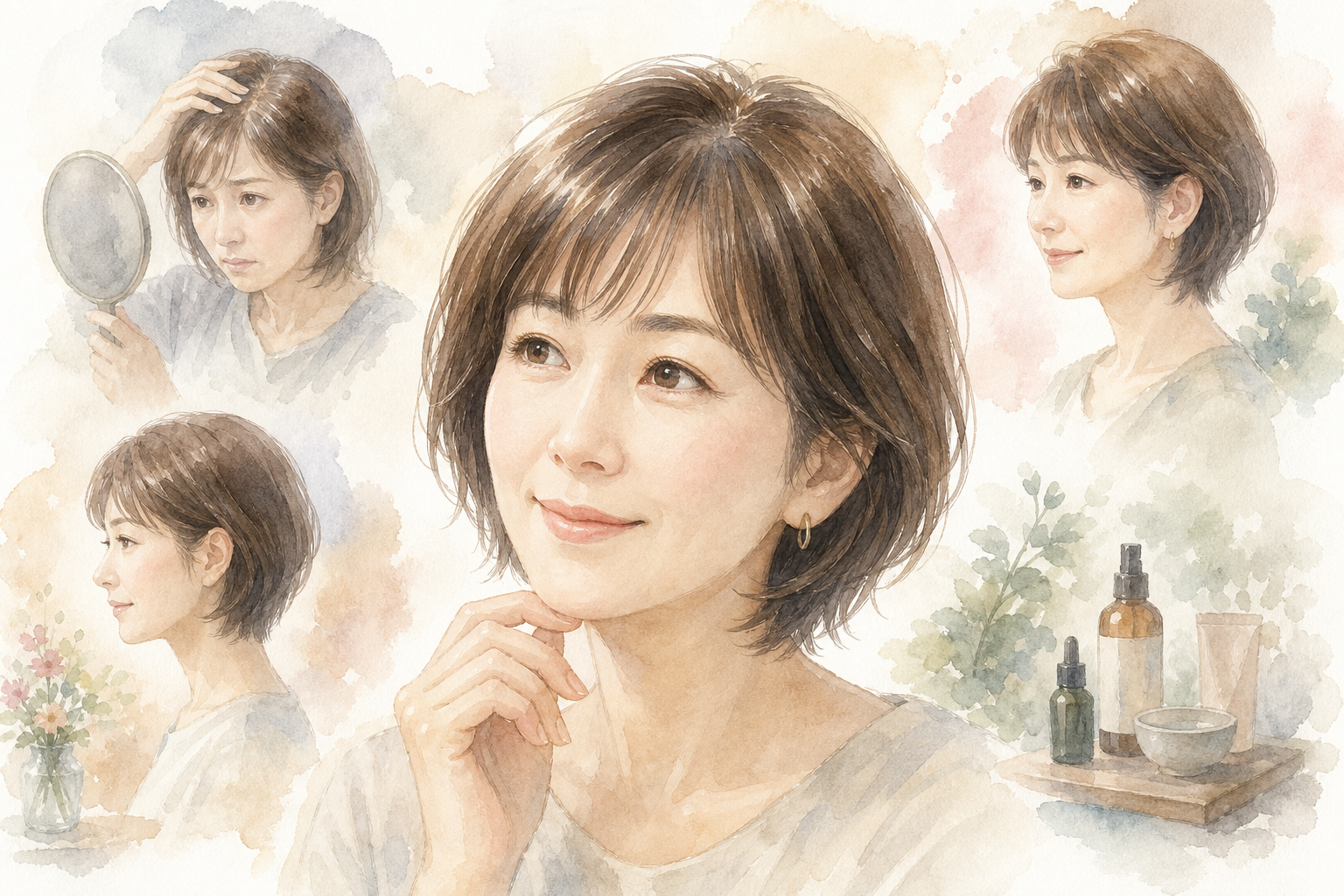 40代女性の前髪の薄毛には「厚めバング＋ショート〜ボブ」が効果的とされています