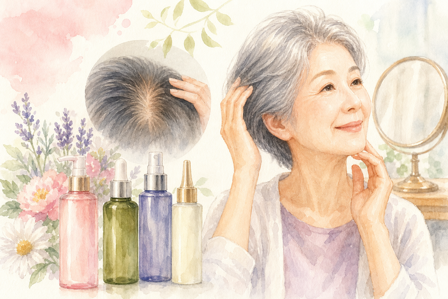 70代女性の薄毛には、低刺激・保湿重視の育毛剤が合いやすいとされています